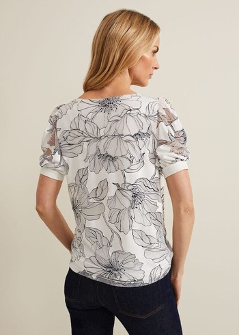 Phase Eight Kelly Floral Burnout T Shirts White Australia | JZ9685420